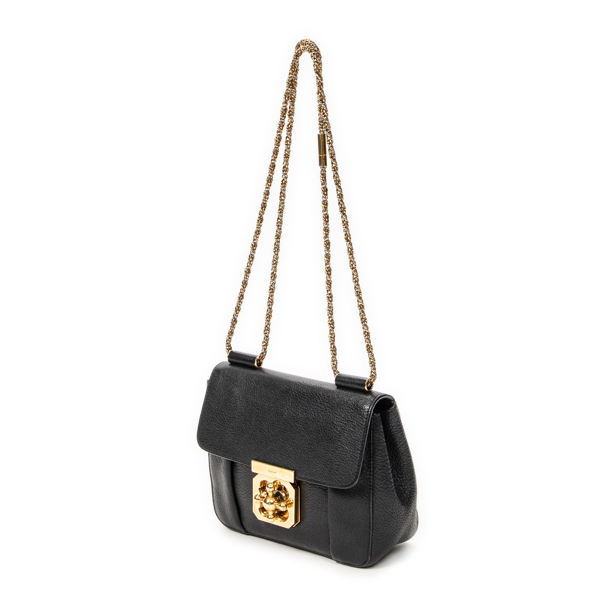 Shoulder Bag Small Elsie Chain Flap Black Grained Leather