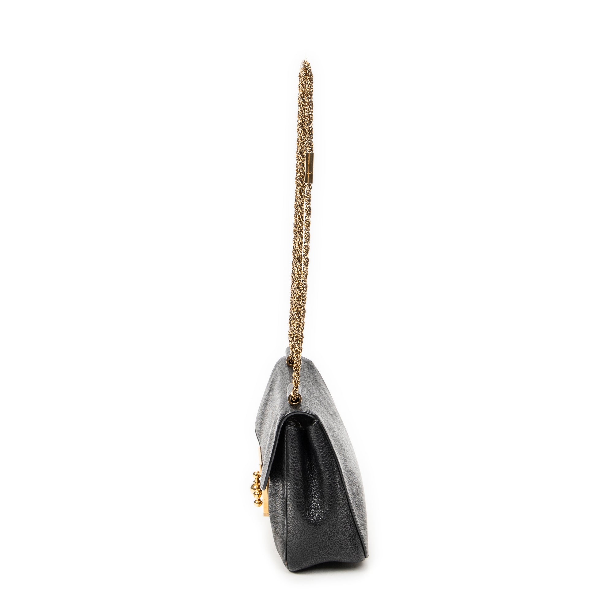 Shoulder Bag Small Elsie Chain Flap Black Grained Leather