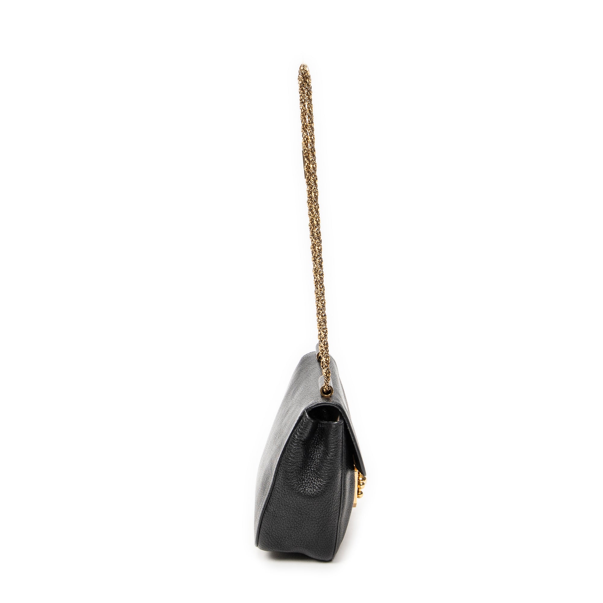Shoulder Bag Small Elsie Chain Flap Black Grained Leather
