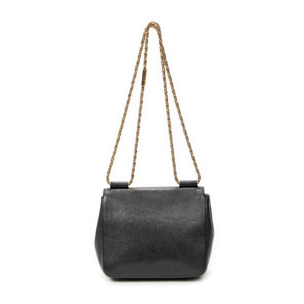Shoulder Bag Small Elsie Chain Flap Black Grained Leather