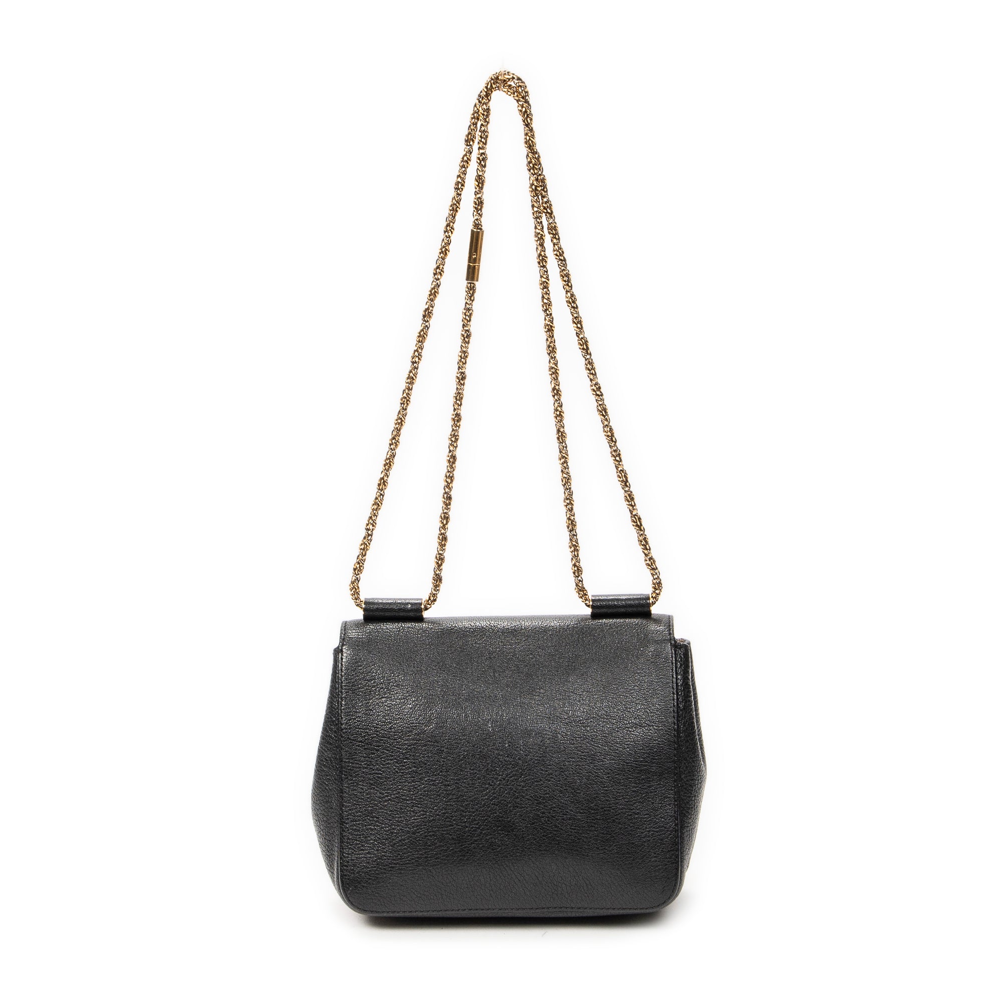 Shoulder Bag Small Elsie Chain Flap Black Grained Leather