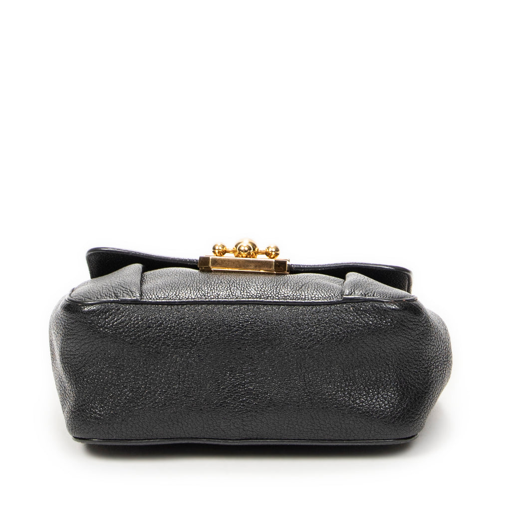 Shoulder Bag Small Elsie Chain Flap Black Grained Leather