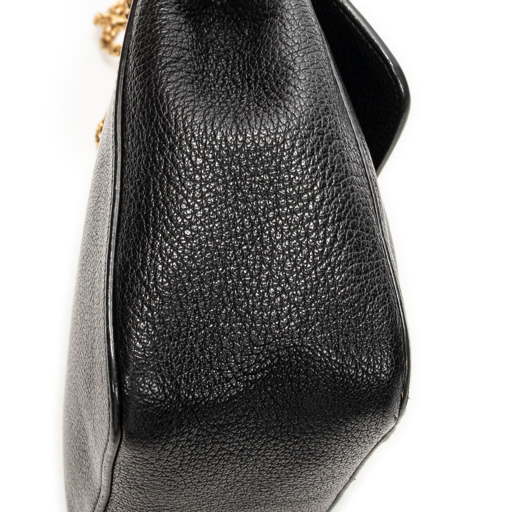 Shoulder Bag Small Elsie Chain Flap Black Grained Leather