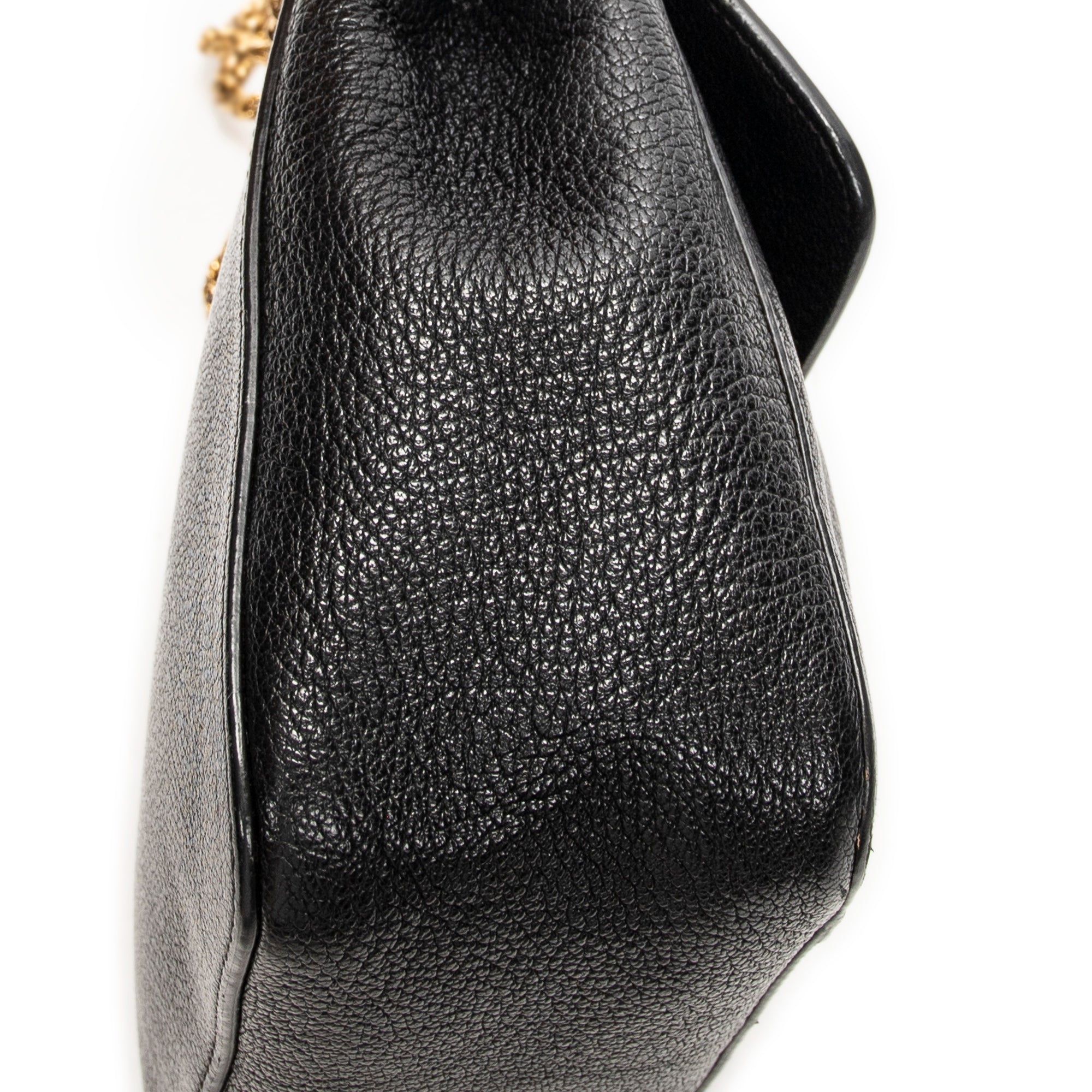 Shoulder Bag Small Elsie Chain Flap Black Grained Leather