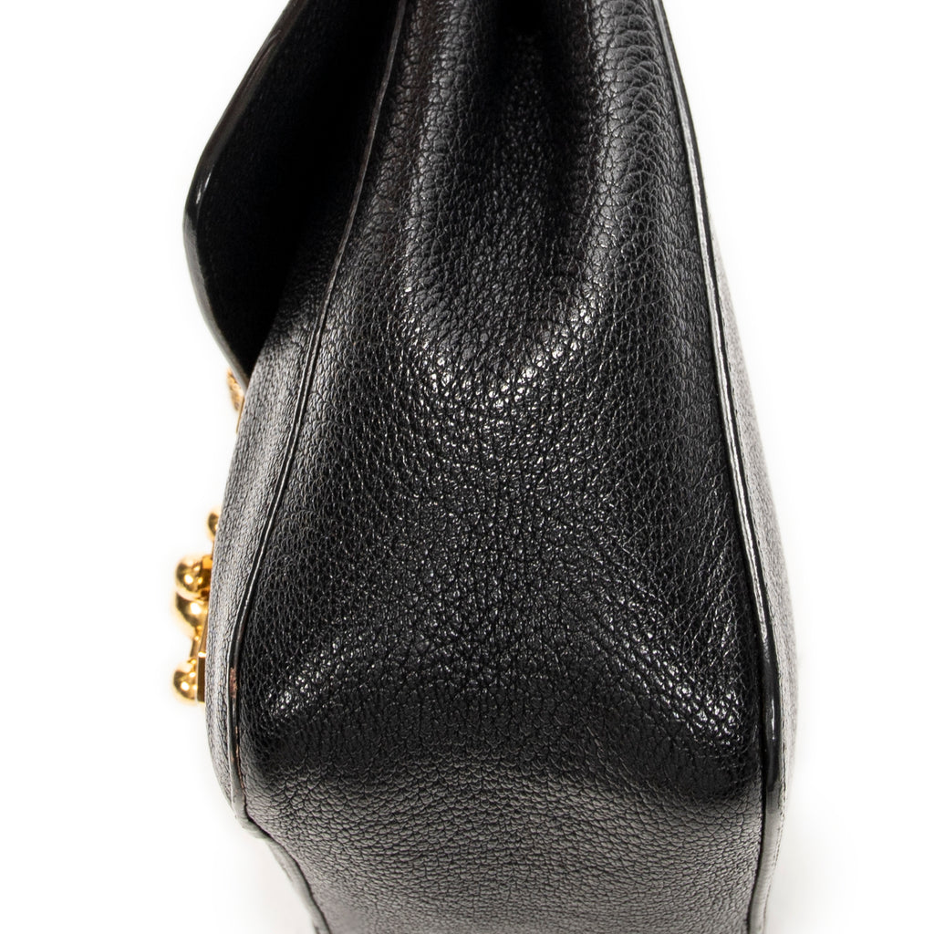 Shoulder Bag Small Elsie Chain Flap Black Grained Leather