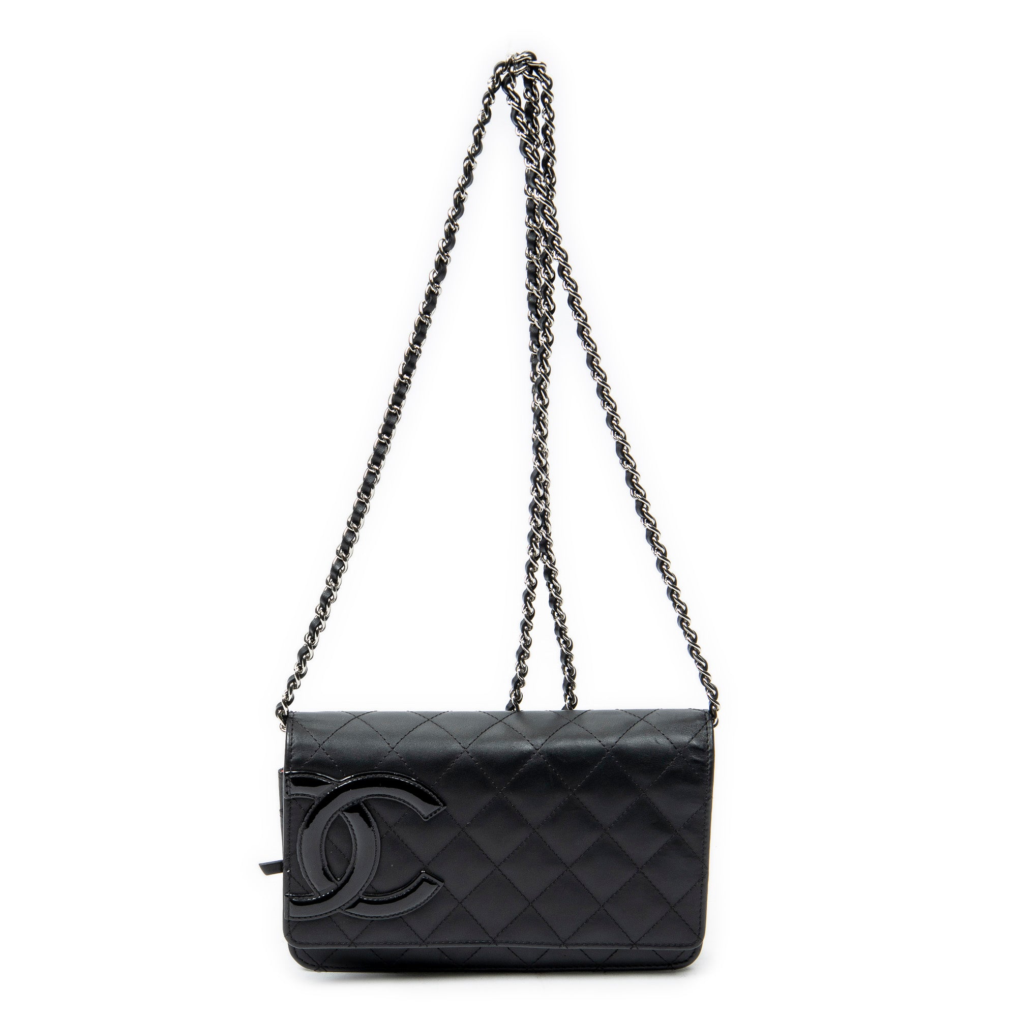 Bolso al hombro Cambon Ligne Cartera con cadena de piel de becerro acolchada negra