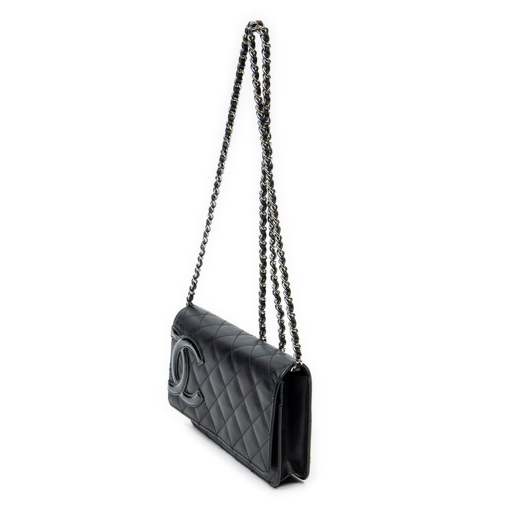 Bolso al hombro Cambon Ligne Cartera con cadena de piel de becerro acolchada negra