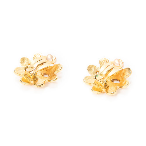 Pendientes CC Aretes de clip florales Oro Baño de oro