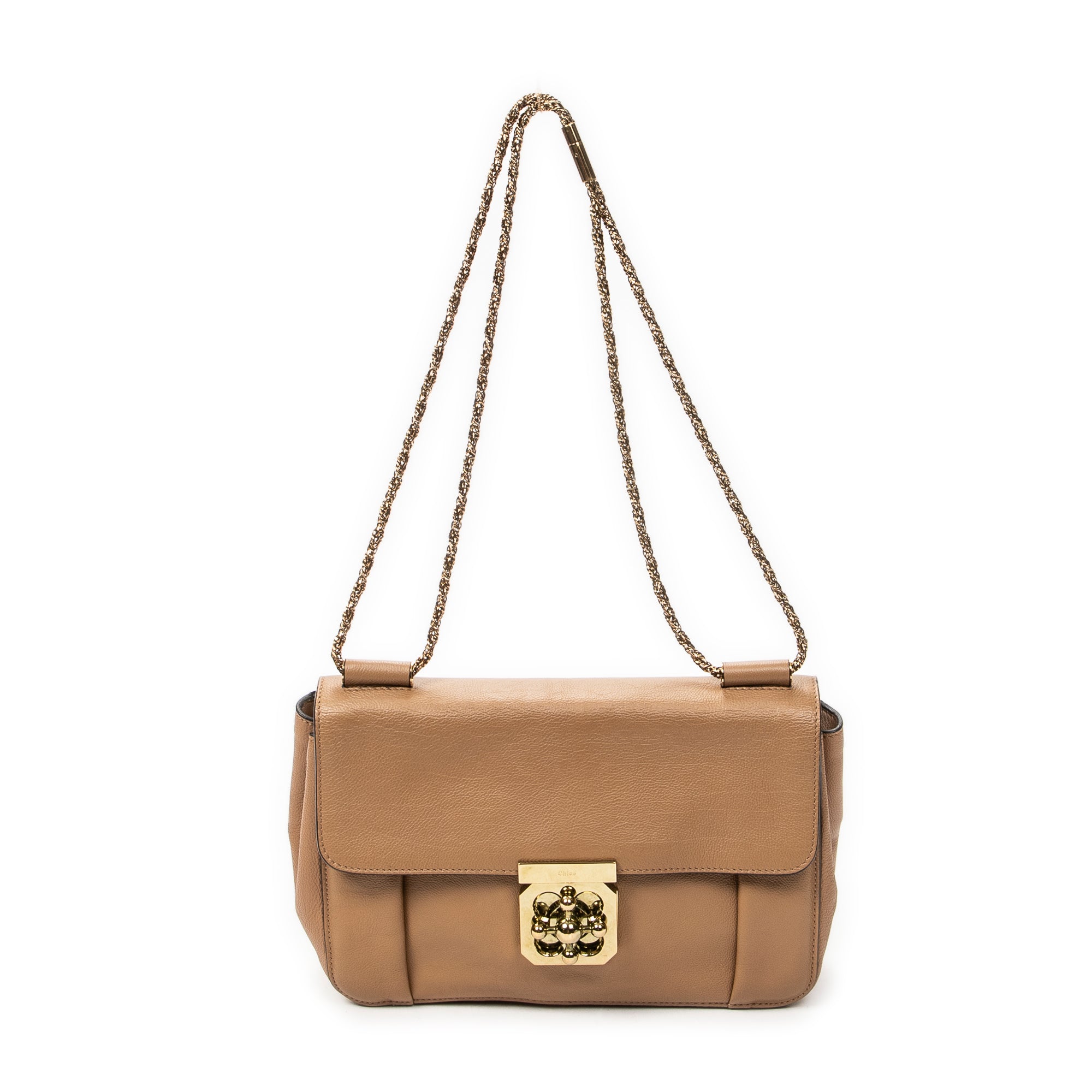Shoulder Bag Medium Elsie Chain Flap Light Brown Grained Leather