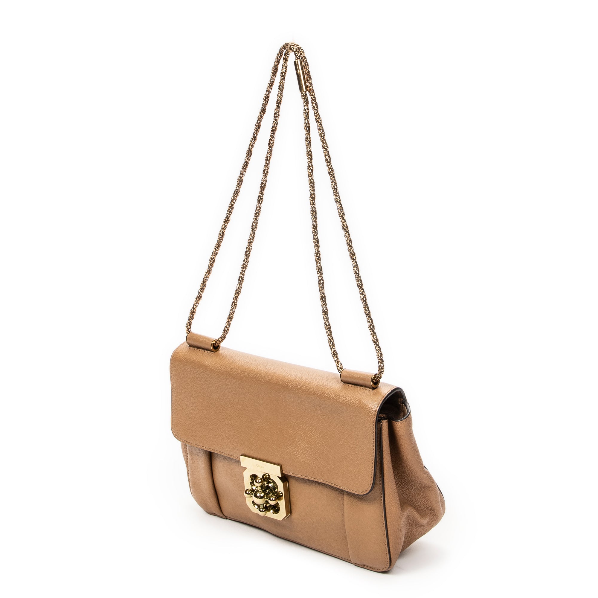 Shoulder Bag Medium Elsie Chain Flap Light Brown Grained Leather