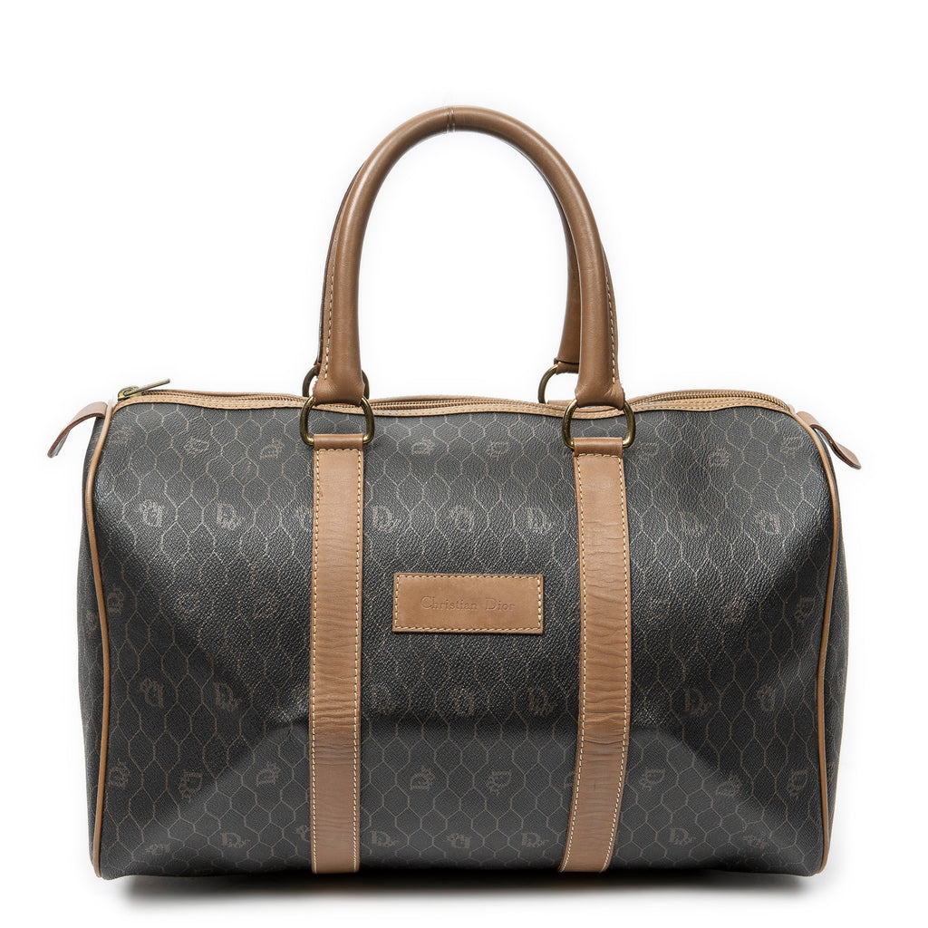 Travel Bag Vintage Small Travel Boston Dark Grey Honeycomb Coated Canvas
