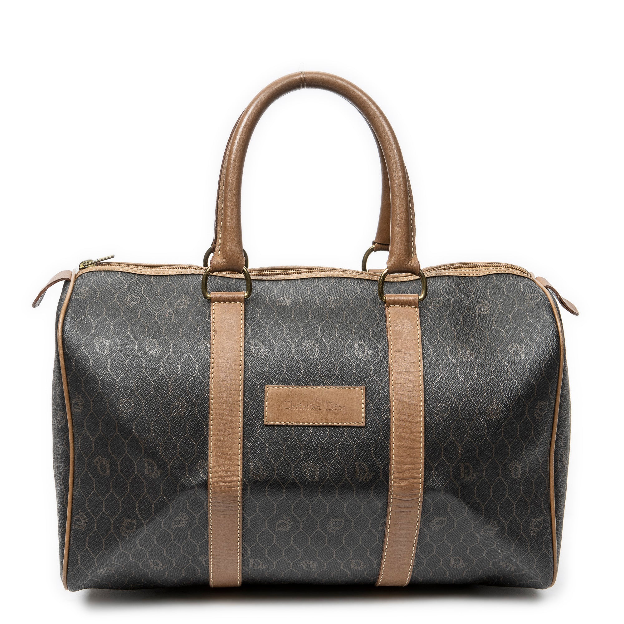 Travel Bag Vintage Small Travel Boston Dark Grey Honeycomb Coated Canvas