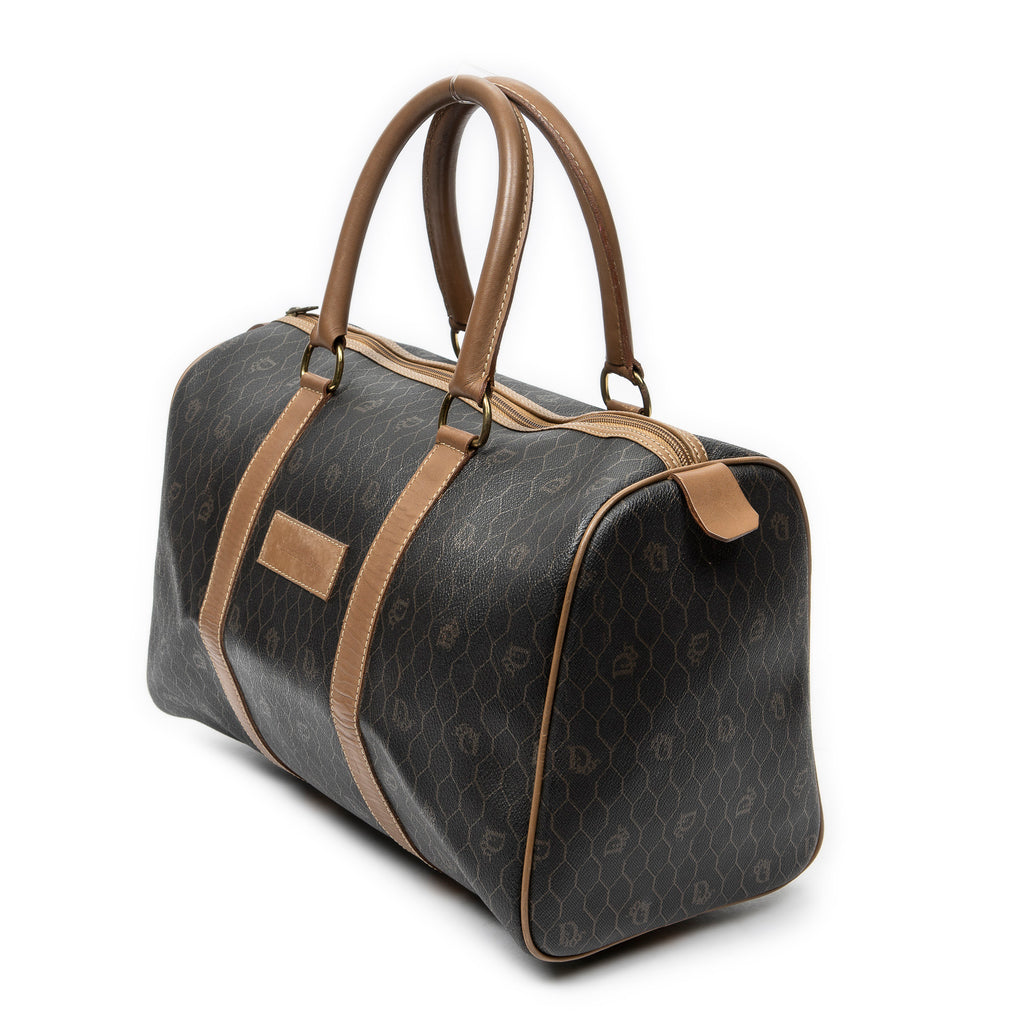 Travel Bag Vintage Small Travel Boston Dark Grey Honeycomb Coated Canvas