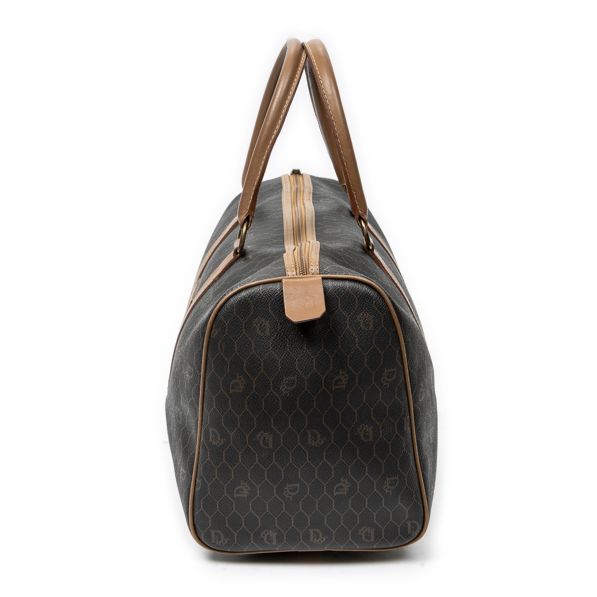 Travel Bag Vintage Small Travel Boston Dark Grey Honeycomb Coated Canvas