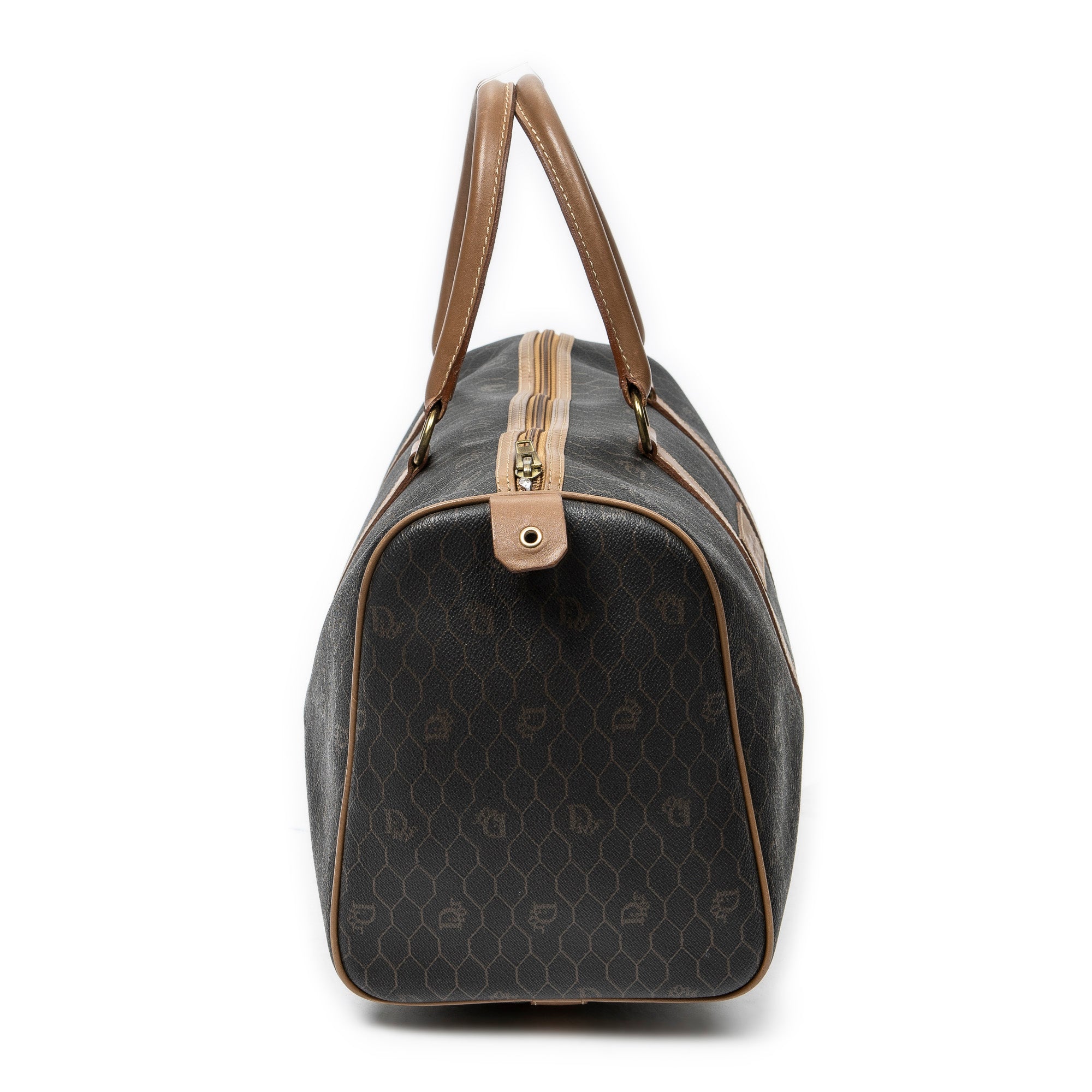 Travel Bag Vintage Small Travel Boston Dark Grey Honeycomb Coated Canvas