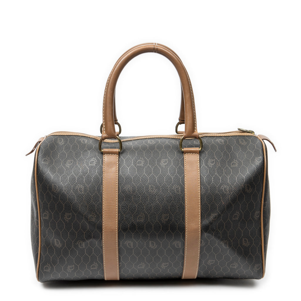 Travel Bag Vintage Small Travel Boston Dark Grey Honeycomb Coated Canvas