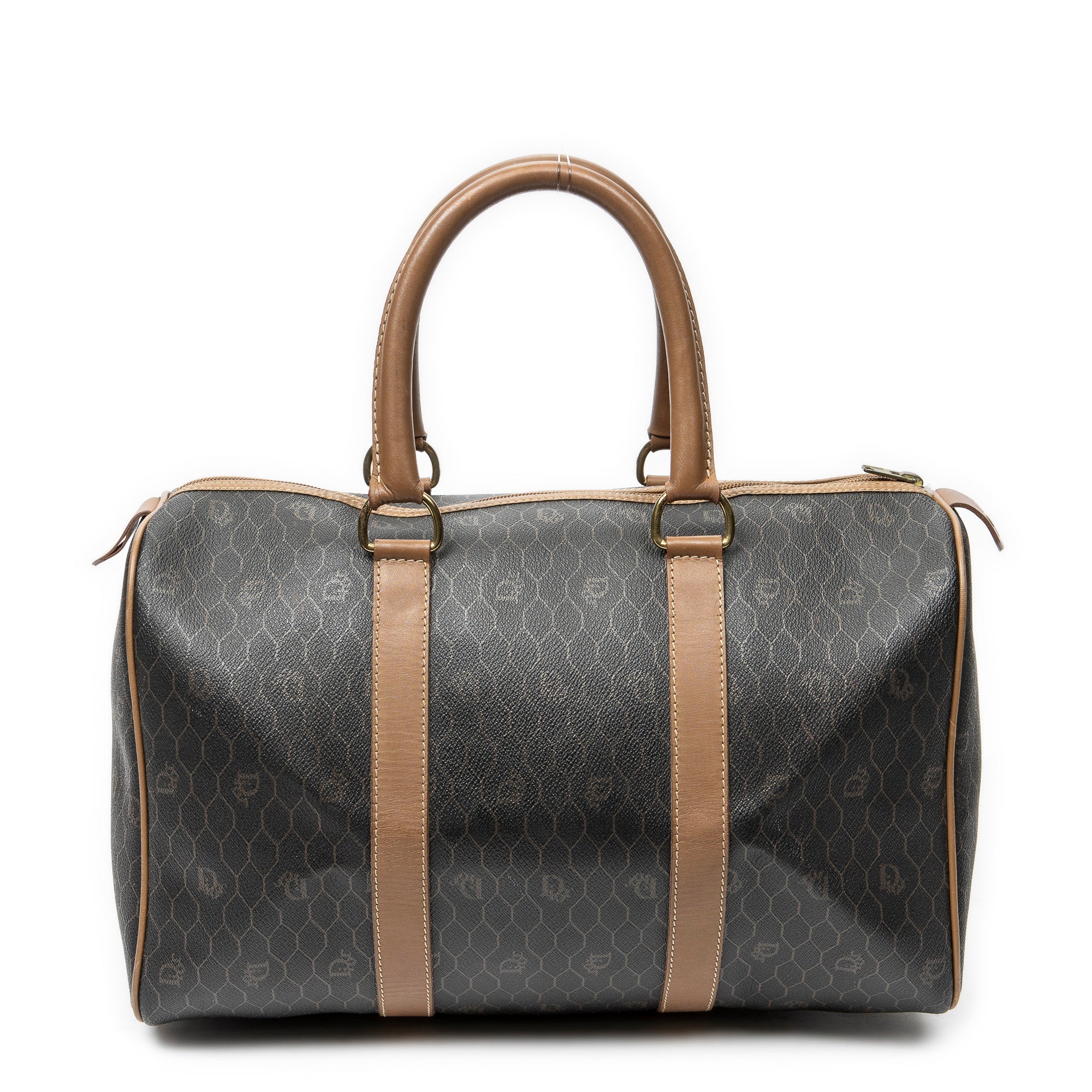 Travel Bag Vintage Small Travel Boston Dark Grey Honeycomb Coated Canvas