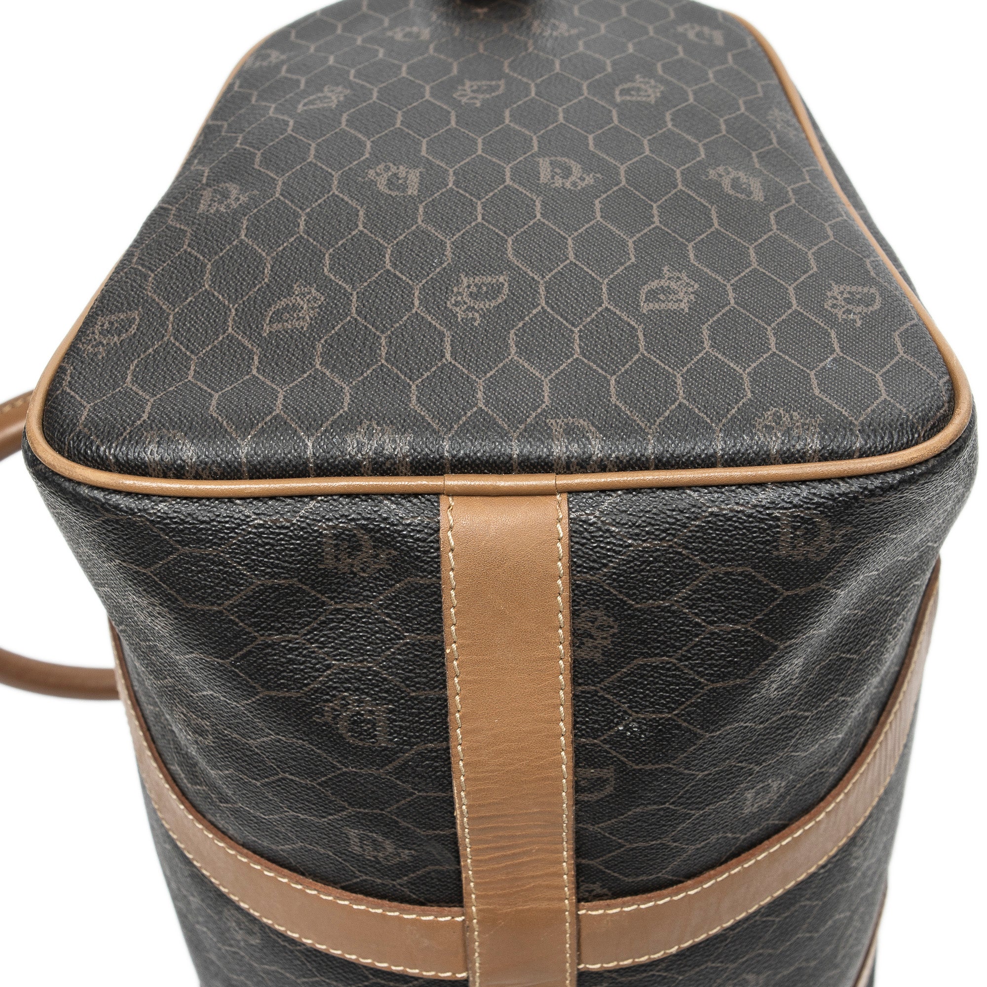 Travel Bag Vintage Small Travel Boston Dark Grey Honeycomb Coated Canvas