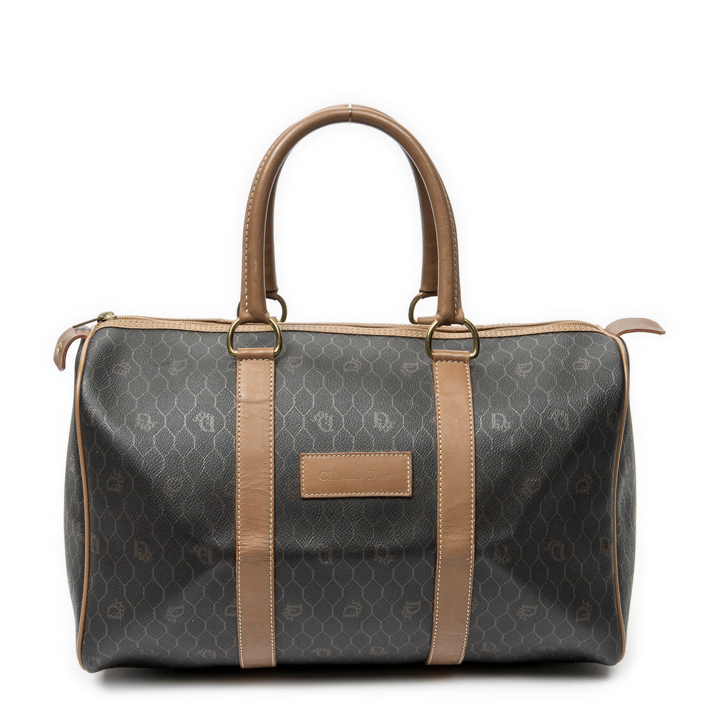 Travel Bag Vintage Small Travel Boston Dark Grey Honeycomb Coated Canvas
