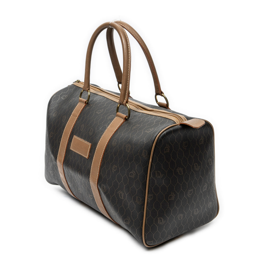 Travel Bag Vintage Small Travel Boston Dark Grey Honeycomb Coated Canvas