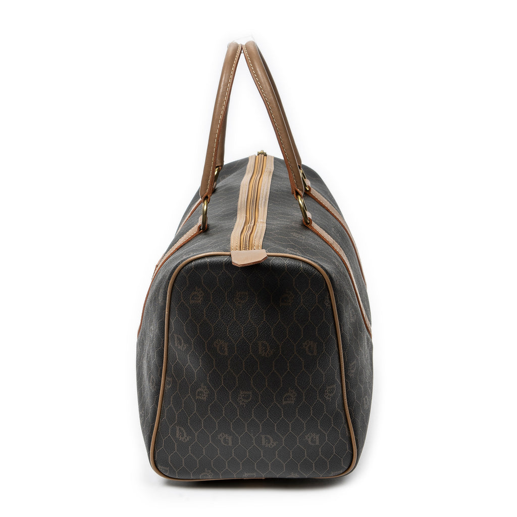 Travel Bag Vintage Small Travel Boston Dark Grey Honeycomb Coated Canvas