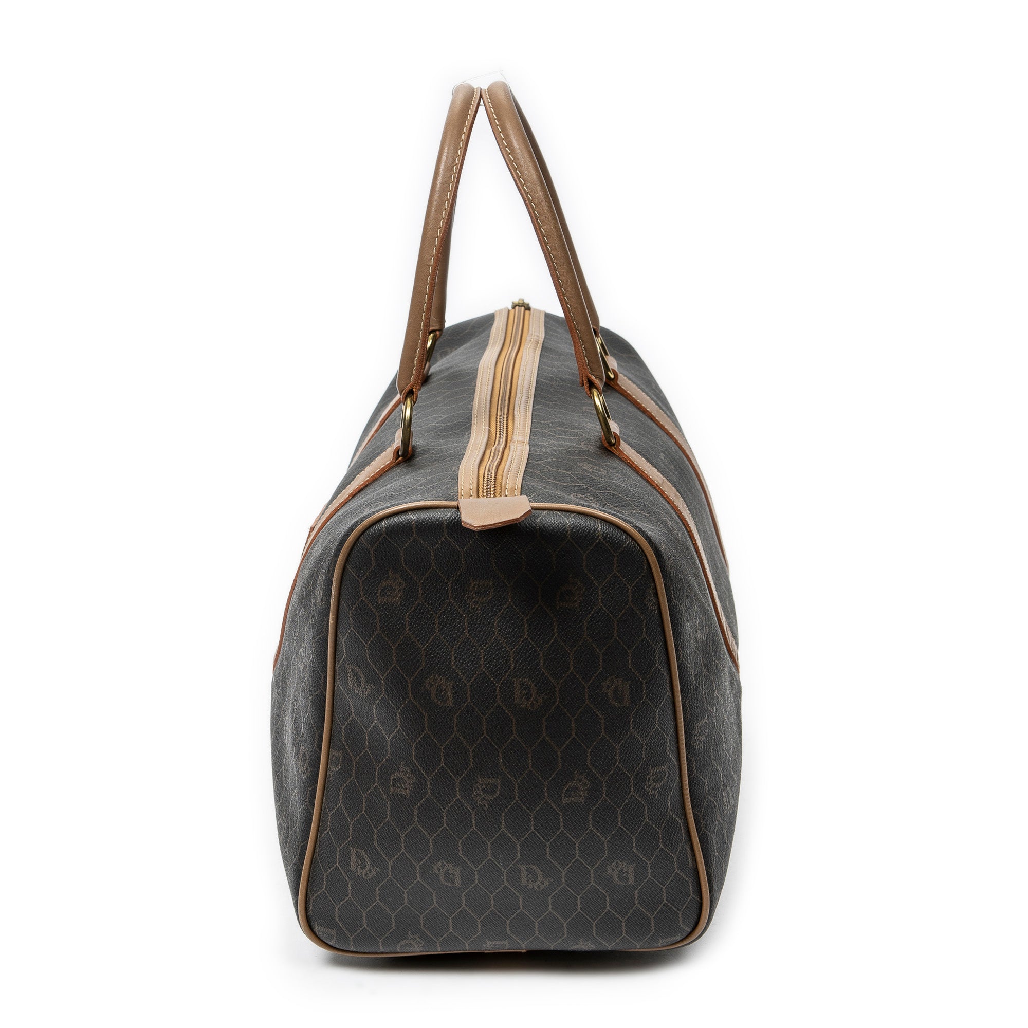 Travel Bag Vintage Small Travel Boston Dark Grey Honeycomb Coated Canvas