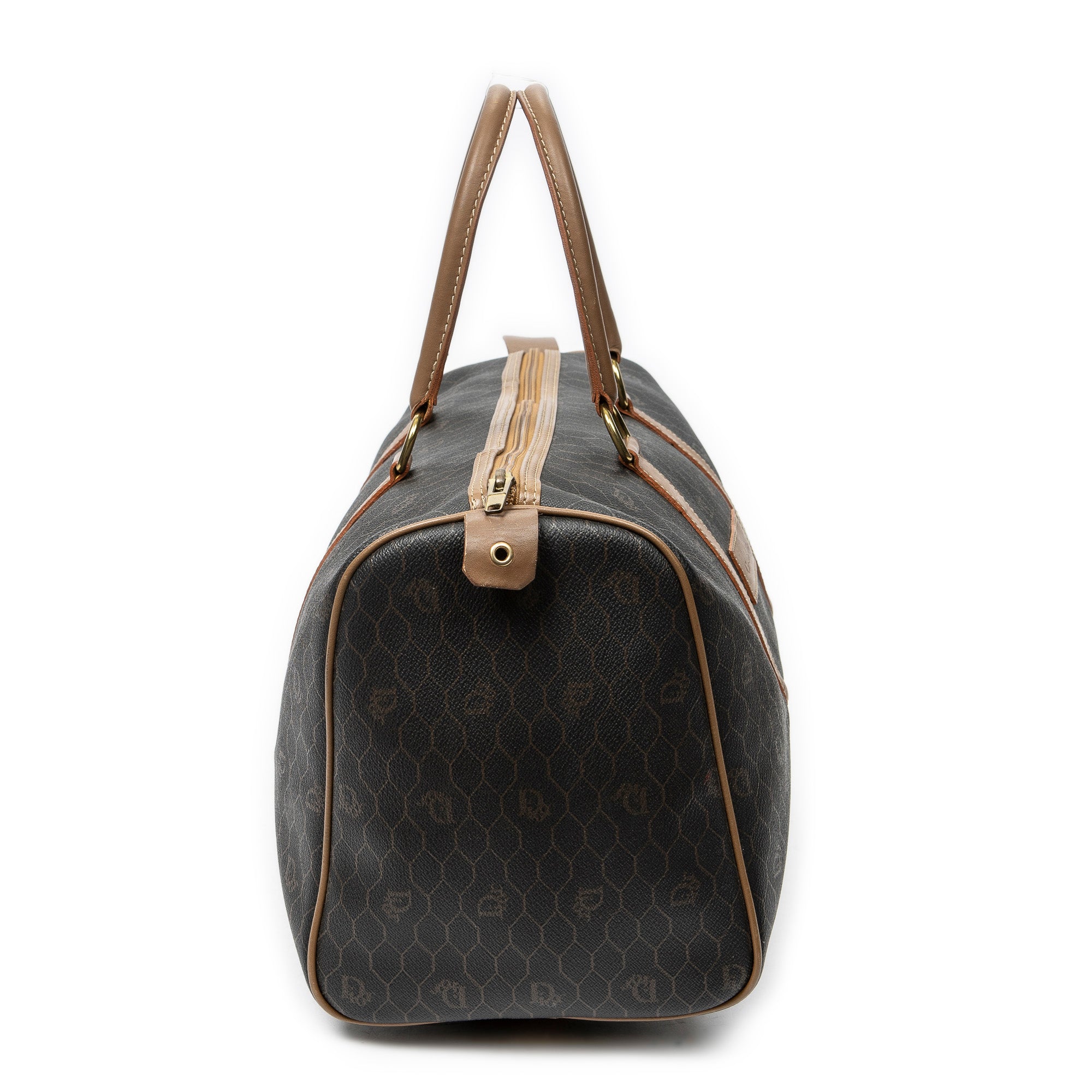Travel Bag Vintage Small Travel Boston Dark Grey Honeycomb Coated Canvas
