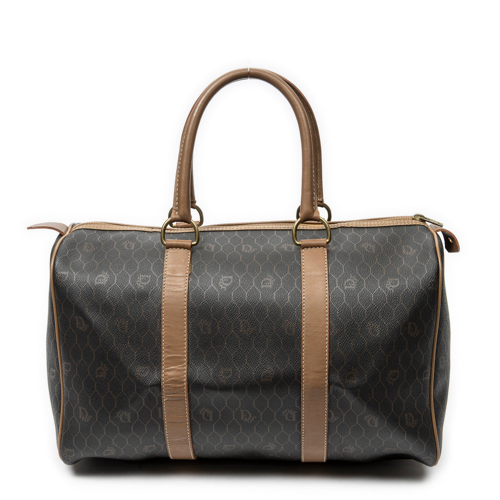 Travel Bag Vintage Small Travel Boston Dark Grey Honeycomb Coated Canvas