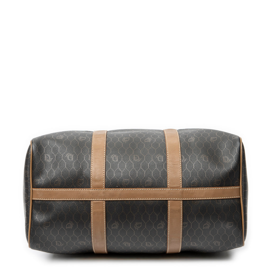 Travel Bag Vintage Small Travel Boston Dark Grey Honeycomb Coated Canvas
