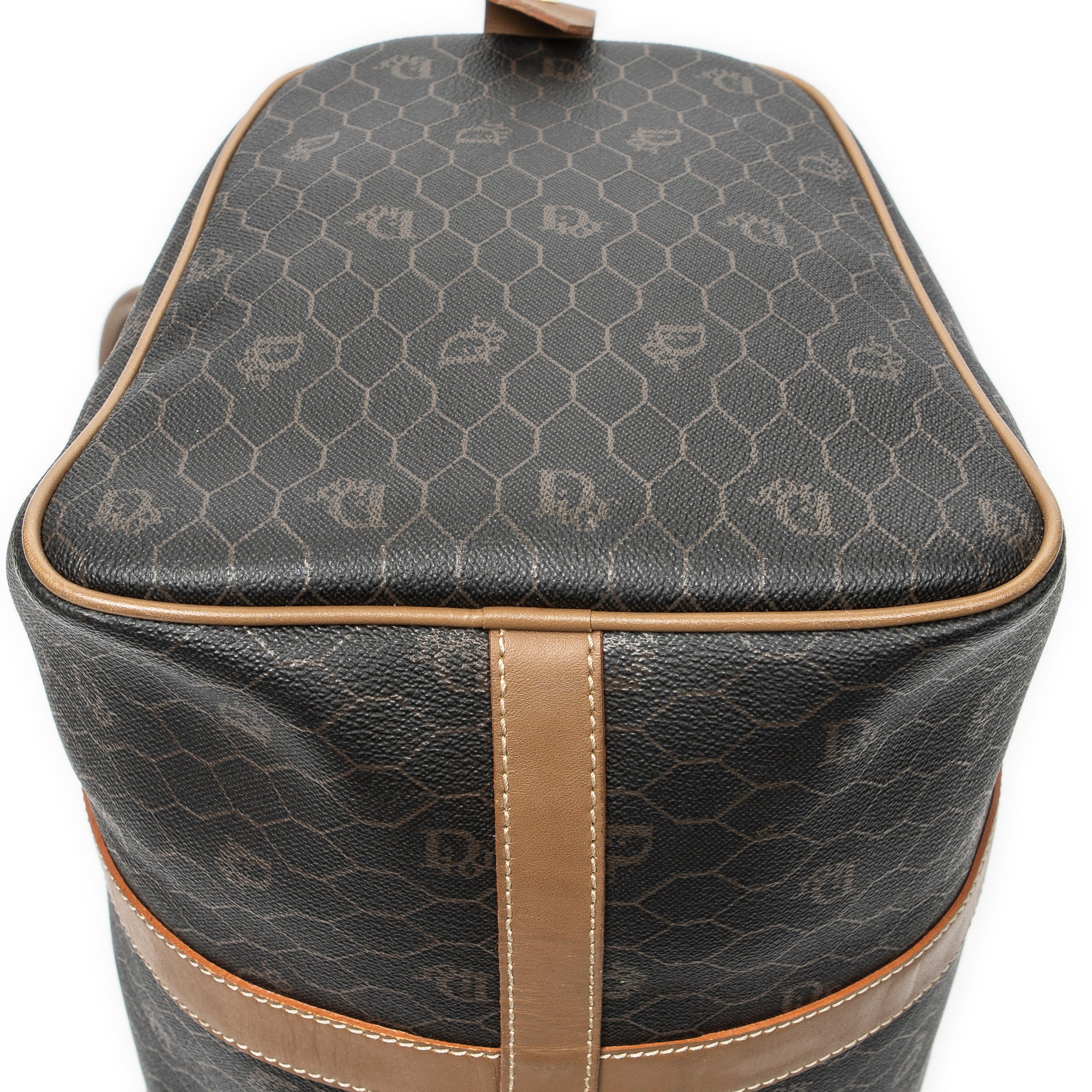 Travel Bag Vintage Small Travel Boston Dark Grey Honeycomb Coated Canvas