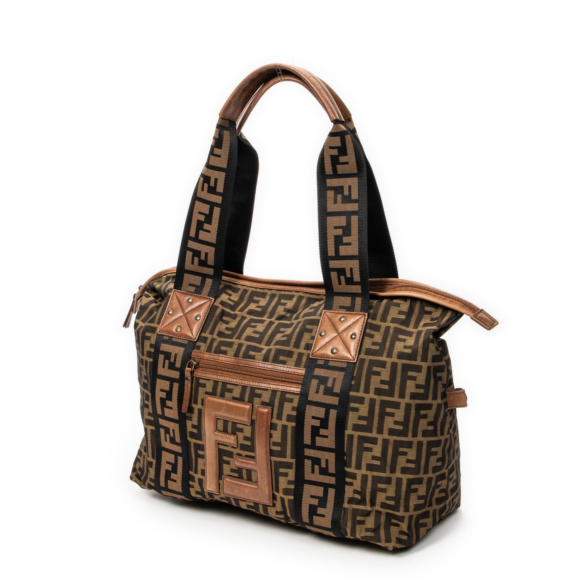 Handbag Medium Zip Tote Beige Zucca Nylon Canvas
