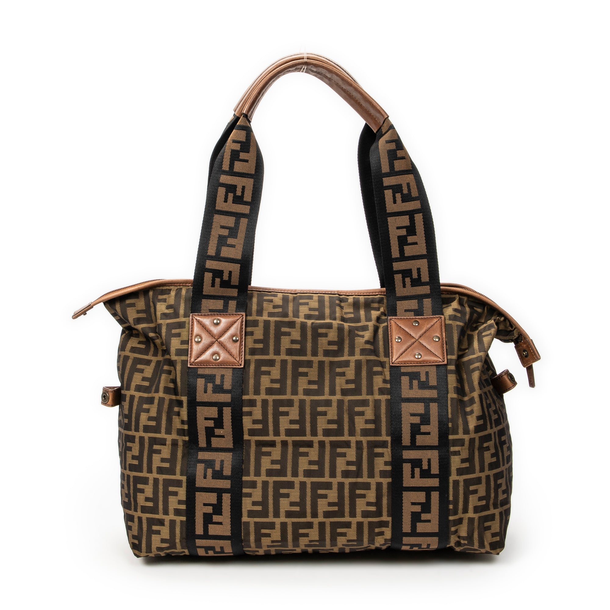 Handbag Medium Zip Tote Beige Zucca Nylon Canvas