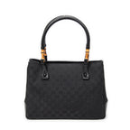 Shoulder Bag Square Bamboo Classic Tote Black Monogrammed Canvas