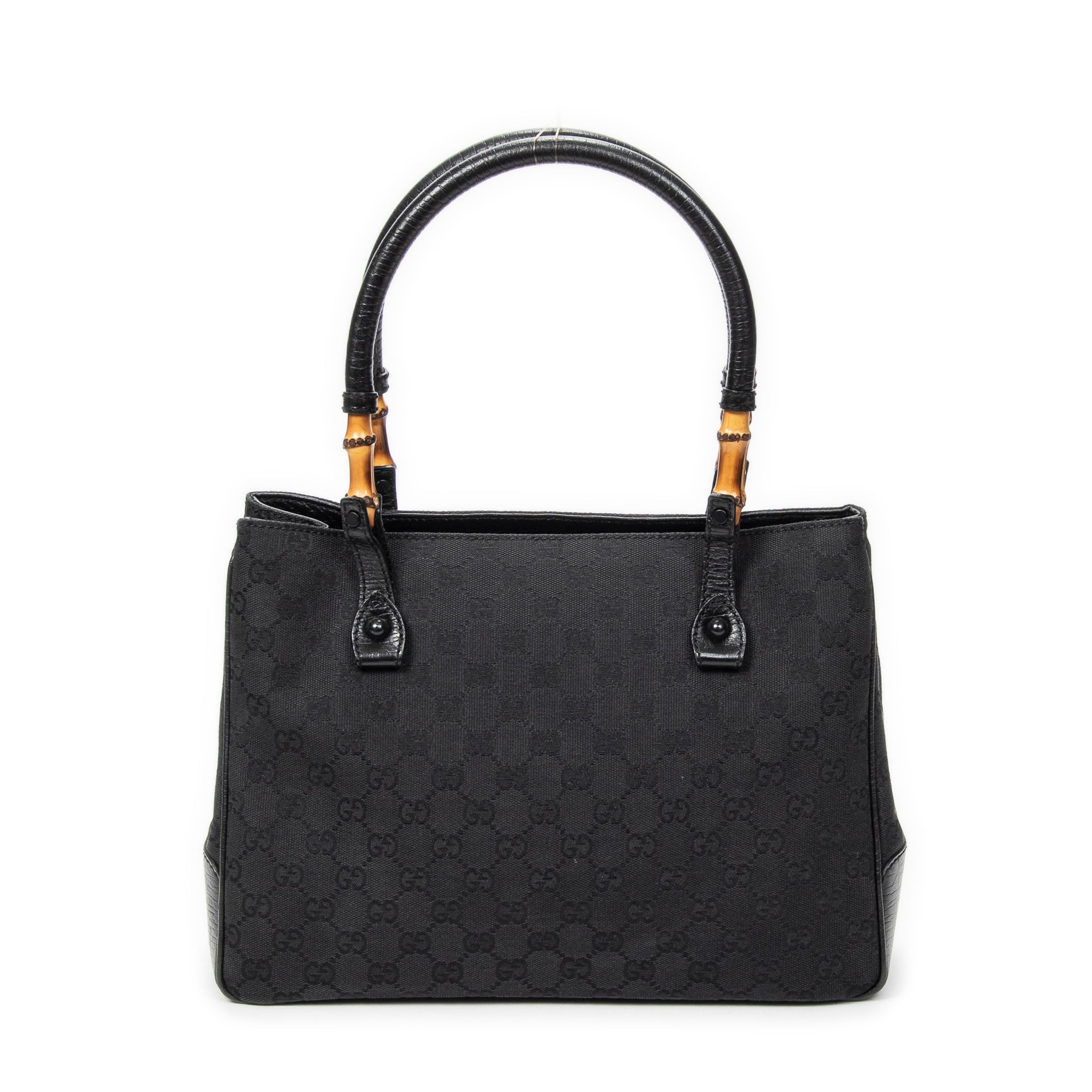 Shoulder Bag Square Bamboo Classic Tote Black Monogrammed Canvas