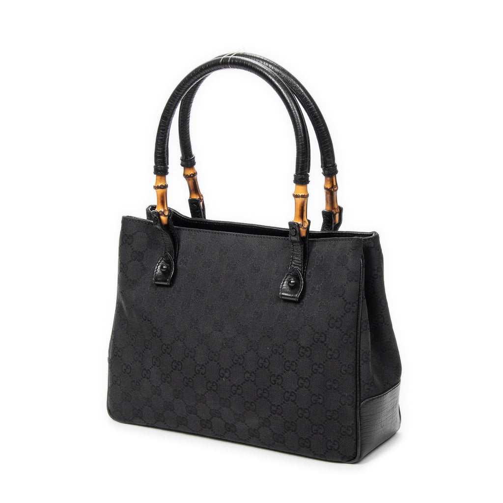 Shoulder Bag Square Bamboo Classic Tote Black Monogrammed Canvas
