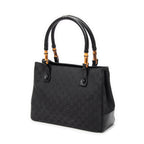 Shoulder Bag Square Bamboo Classic Tote Black Monogrammed Canvas