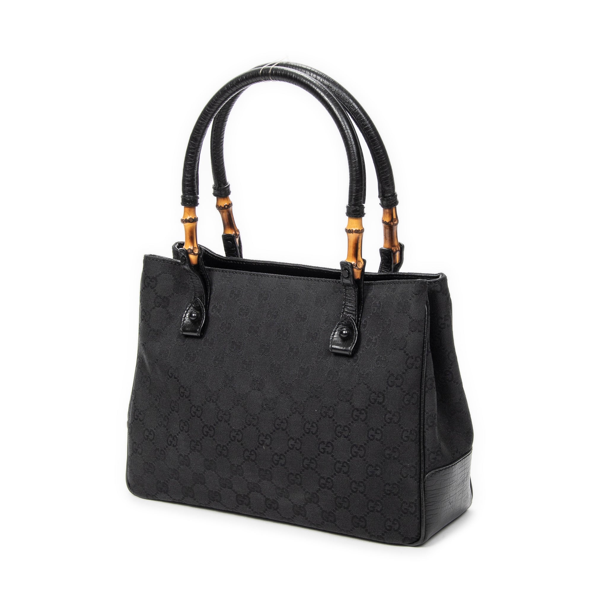 Shoulder Bag Square Bamboo Classic Tote Black Monogrammed Canvas