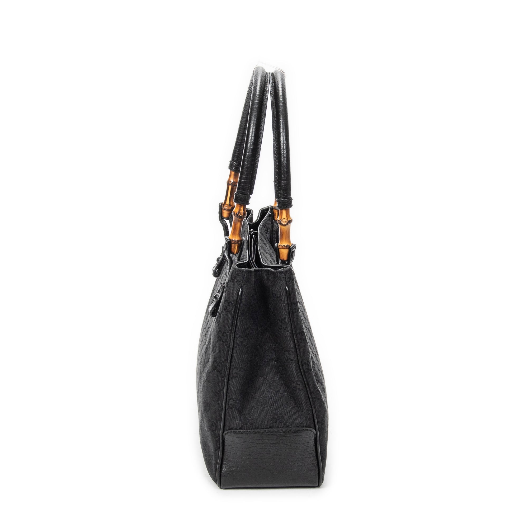 Shoulder Bag Square Bamboo Classic Tote Black Monogrammed Canvas