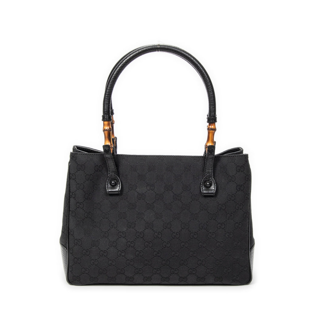 Shoulder Bag Square Bamboo Classic Tote Black Monogrammed Canvas