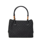 Shoulder Bag Square Bamboo Classic Tote Black Monogrammed Canvas