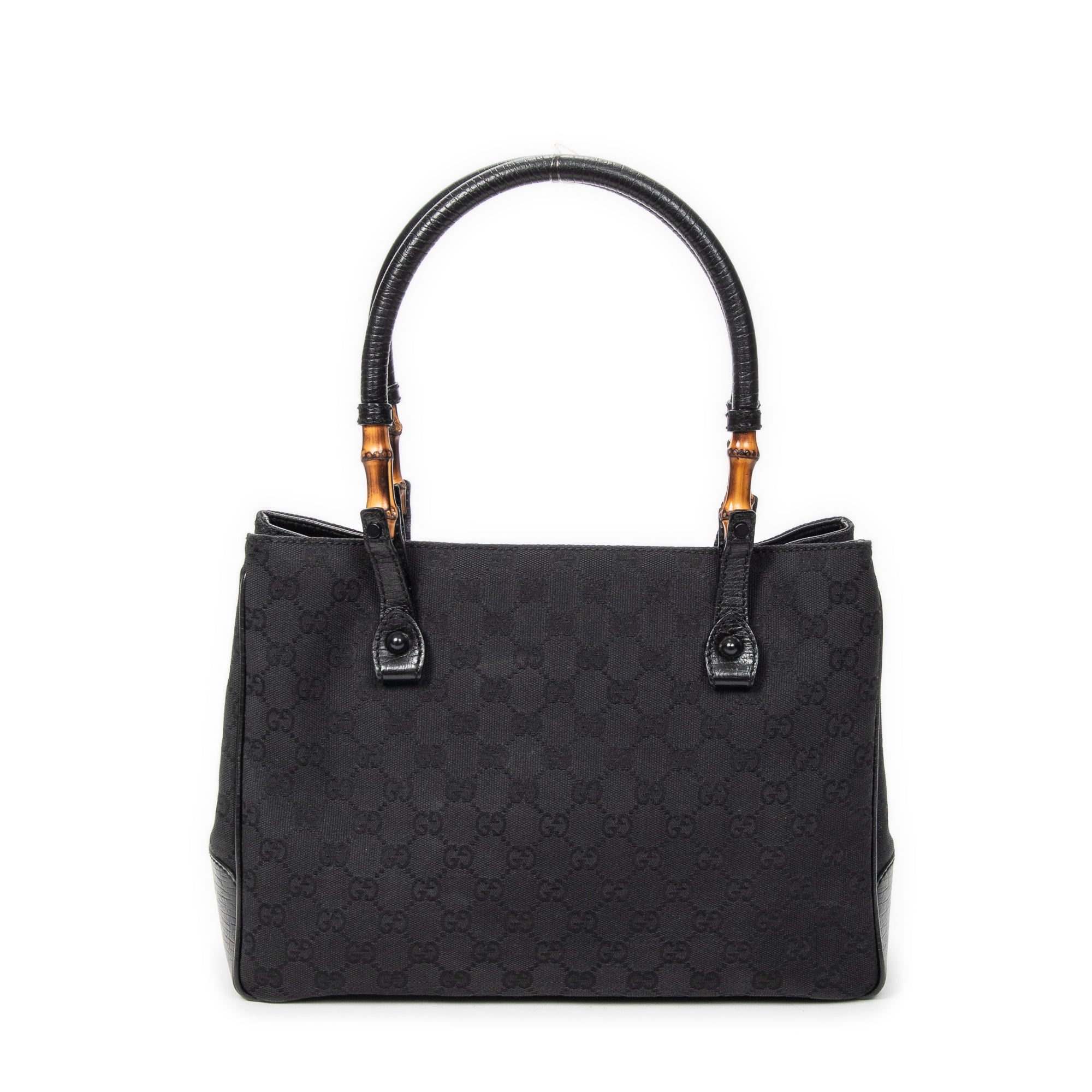 Shoulder Bag Square Bamboo Classic Tote Black Monogrammed Canvas