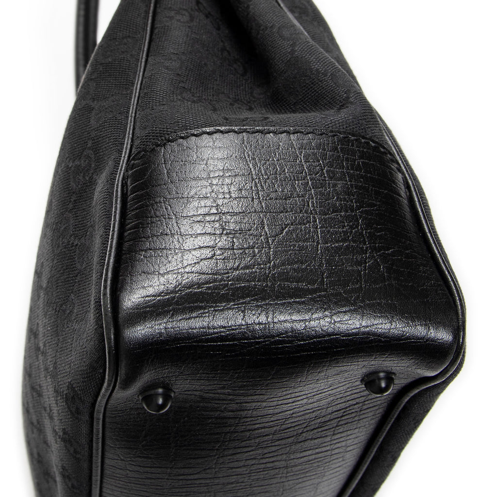 Shoulder Bag Square Bamboo Classic Tote Black Monogrammed Canvas