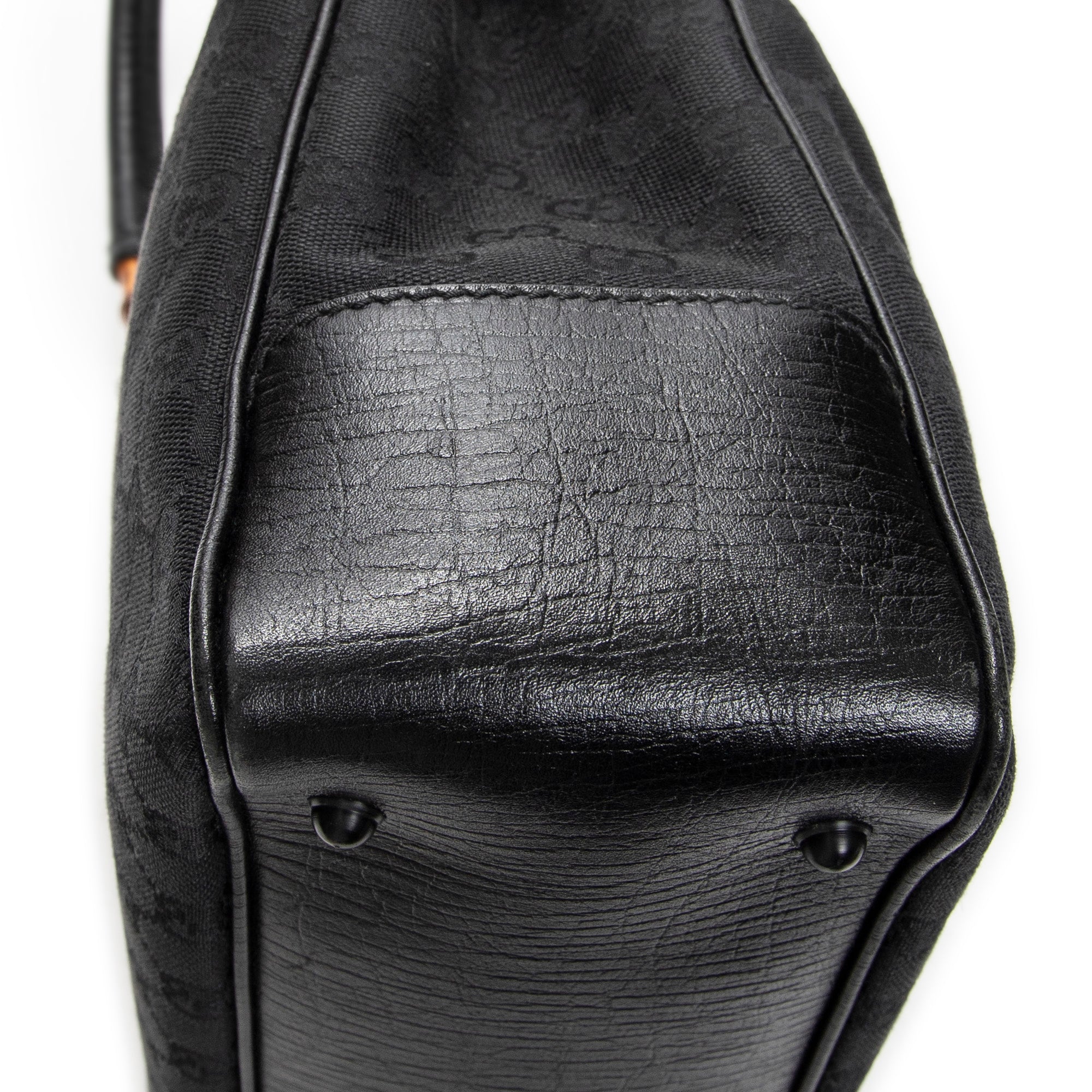 Shoulder Bag Square Bamboo Classic Tote Black Monogrammed Canvas