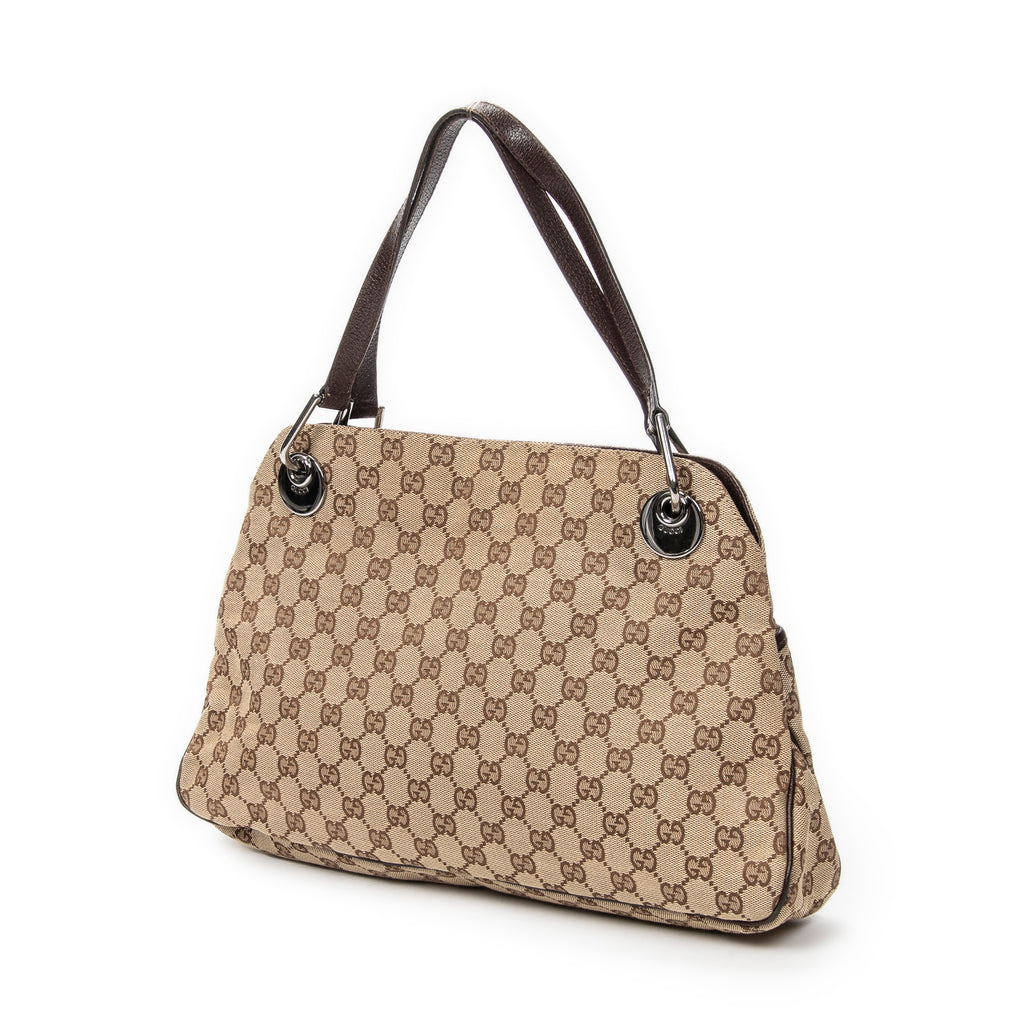 Bandolera mediana Eclipse Tote lona beige monograma
