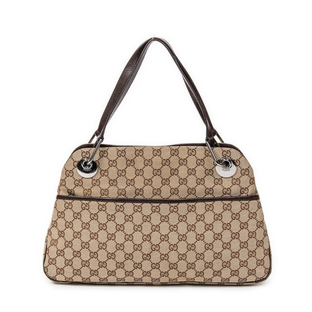 Bandolera mediana Eclipse Tote lona beige monograma