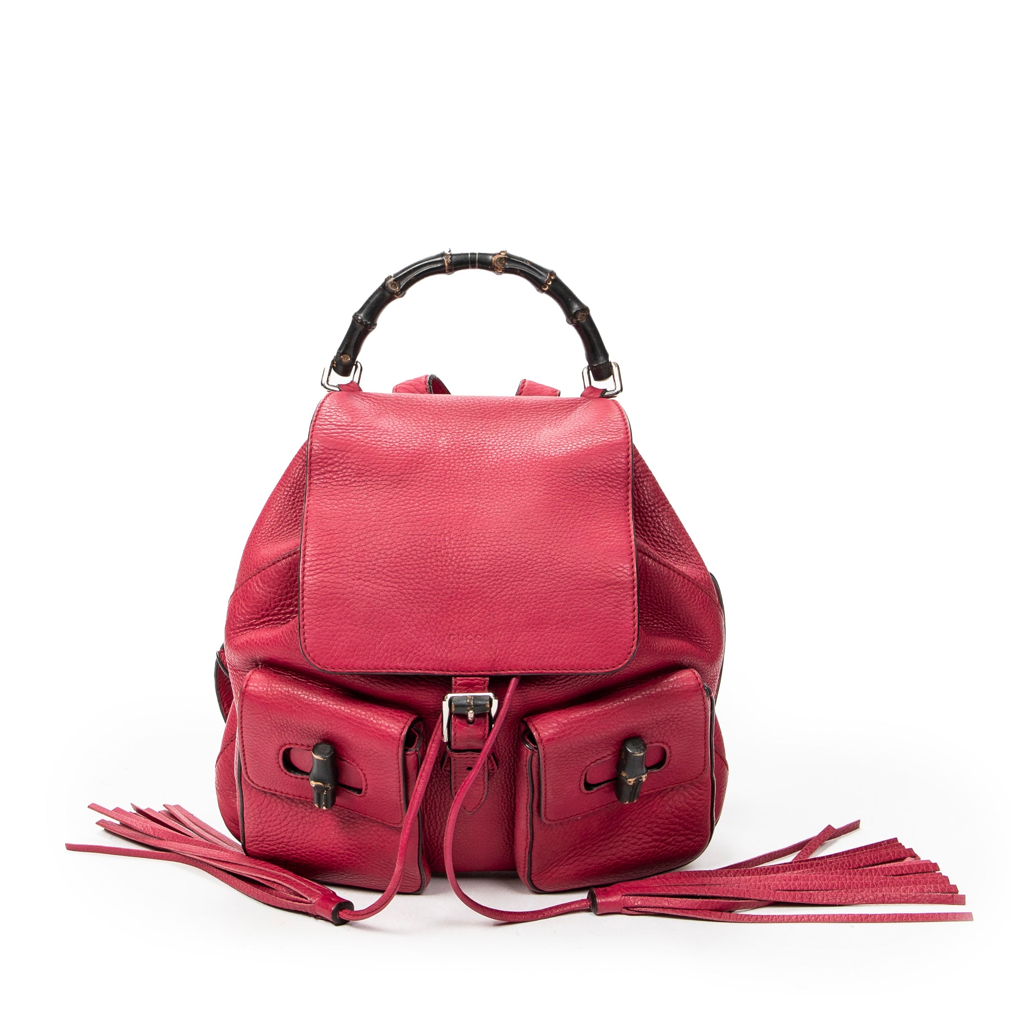 Shoulder Bag Medium Bamboo Tassel Backpack Fuchsia Grained Calfskin Leather