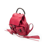 Shoulder Bag Medium Bamboo Tassel Backpack Fuchsia Grained Calfskin Leather
