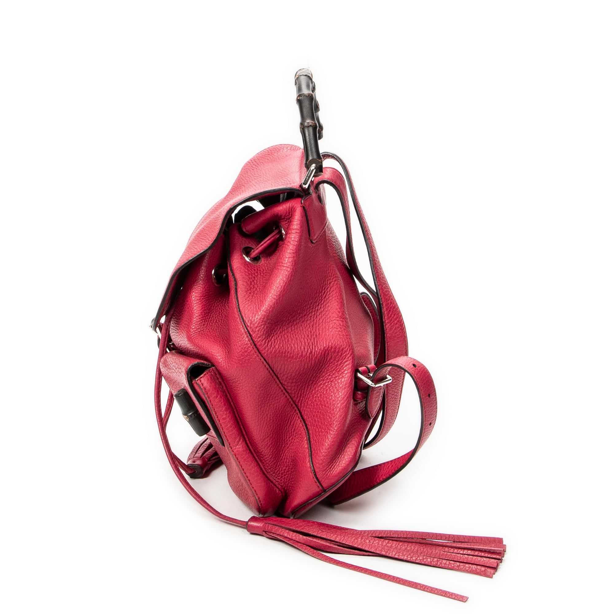 Shoulder Bag Medium Bamboo Tassel Backpack Fuchsia Grained Calfskin Leather