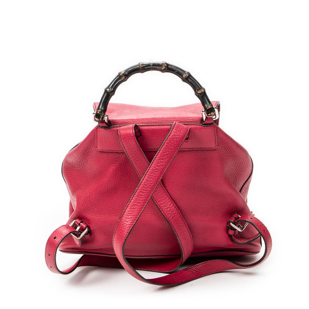 Shoulder Bag Medium Bamboo Tassel Backpack Fuchsia Grained Calfskin Leather