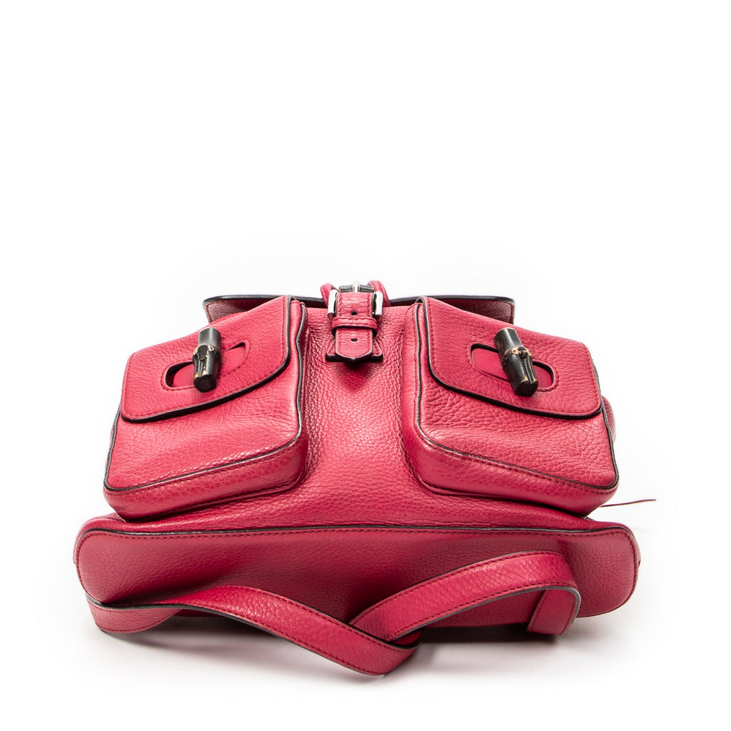 Shoulder Bag Medium Bamboo Tassel Backpack Fuchsia Grained Calfskin Leather